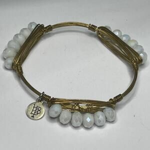 BOURBON & BOWETIES gold tone bracelet bangle petite faceted white beads jewelry